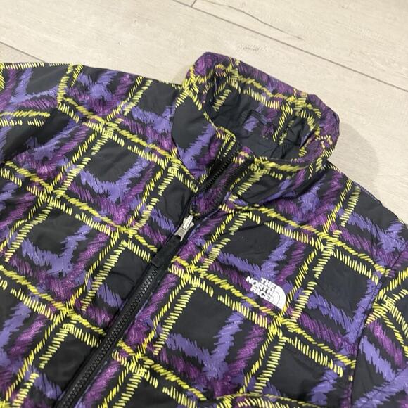 The North Face Women’s Puffer Jacket Size L Purple Yellow Plaid Insulated LT Gym - Picture 5 of 11